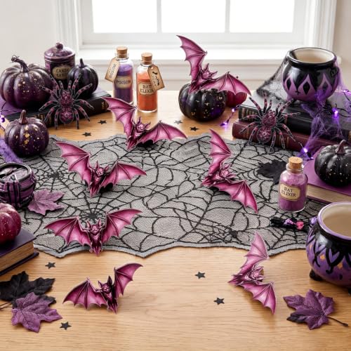 Halloween 3D Purple Bat and Spider Wall Stickers - Creepy Gothic Decor, Peel & Stick, Spider Variation