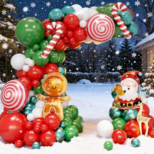 Christmas Balloon Garland Arch Kit with Santa & Snowflake Balloons - Green, Red, White
