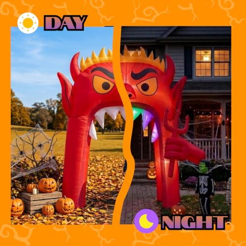 13FT Halloween Inflatable Archway with RGB LED Lights - Red Devil Yard Decor
