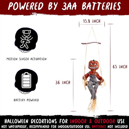Halloween Animatronics Swinging Pumpkin with Motion Sensor Light Up Eyes - Creepy Sound & Scary Movement - Hanging Decor - Variation: Swinging Jack