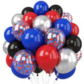 Balloon Set - Red Blue Black 12 Inch Latex Party Balloons with Ribbons - Variation of Black Red Blue