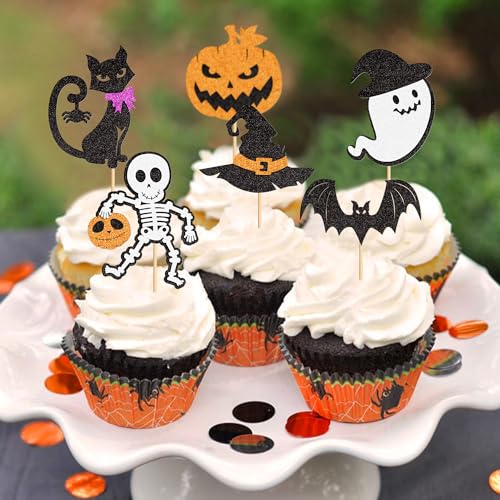 Halloween Cupcake Toppers 24 Pack Spooky Designs for Cakes & Desserts