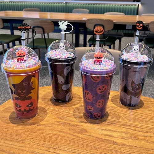 Halloween Silicone Straw Cover Cap for Stanley Cup - 6 Pack, Pumpkin Witch Ghost Skull Bat Designs - Halloween Variation