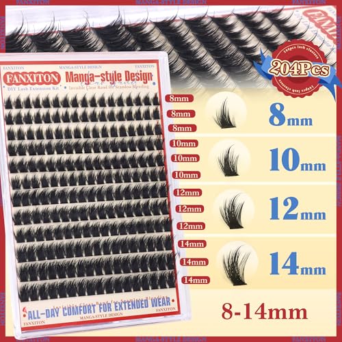 Anime Lash Clusters 8-14mm Wispy DIY False Eyelash Extensions 204pcs