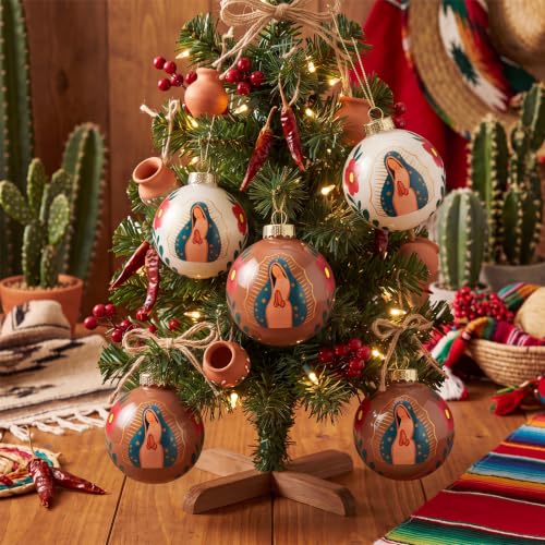 Virgin Mary Christmas Ornament Set - 6 Glass Our Lady of Guadalupe Decorations