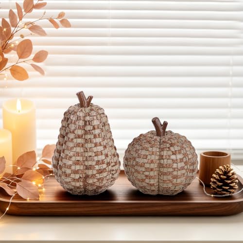 Brown Fall Pumpkin Decor Pack - Woven Resin Pumpkins for Indoor & Outdoor