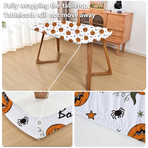 Halloween Fitted Oval Tablecloth 42x60 Inch with Elastic Pumpkin Pattern - Washable Stretch Fabric
