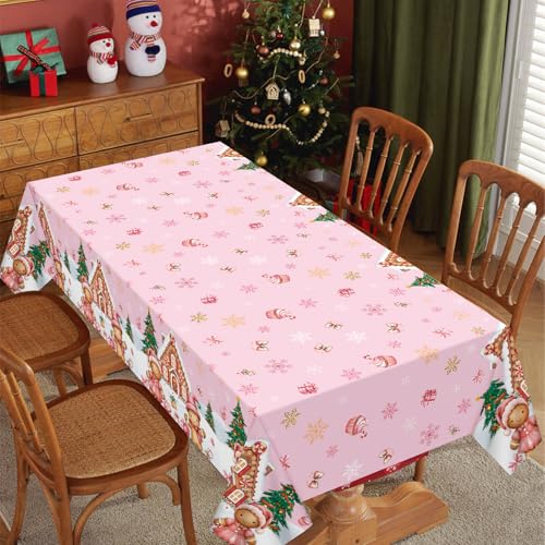 Pink Gingerbread Disposable Christmas Tablecloth Set - 3 Pieces 54x108 Inches