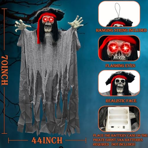 70-Inch Halloween Hanging Pirate Ghost Animatronic Outdoor Decor with Sound and Lights