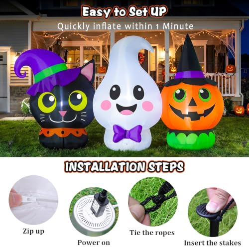 6FT Halloween Inflatable Pumpkin Ghost & Cat Outdoor Decorations with LED Lights - Yard & Garden Decor