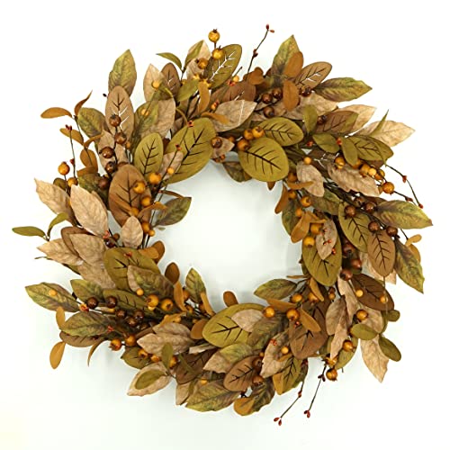 Fall Wreath 20 Inch Autumn Front Door Decor with Magnolia Leaves and Pomegranate