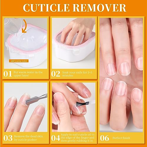 Manicure Nail Soaking Bowl Kit with Cuticle Tools & Oil - Dip & Polish Remover