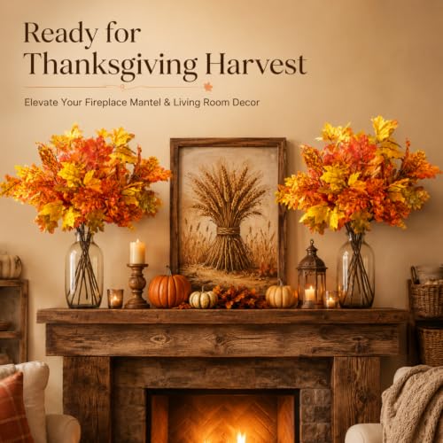 Artificial Maple Leaves Stems 8-Pack Fall Decor for Thanksgiving & Autumn Centerpieces
