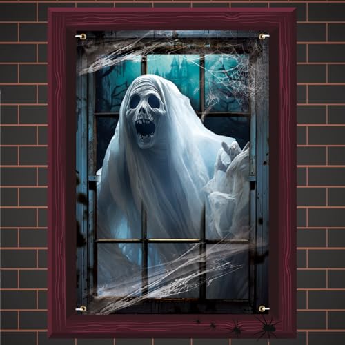 Halloween White Ghost Window Cover - Haunted House Wall Decor