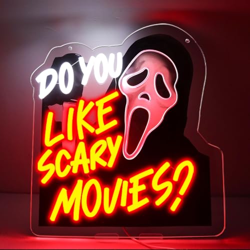 LED Horror Style Neon Sign for Wall Decor - USB Powered, Dimmable, Acrylic Light, Red Movies Variation