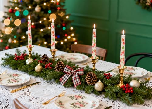 Christmas Elk Taper Candlesticks Set - Red & Green 10 Inch 4 Pack - Holiday Home Decor