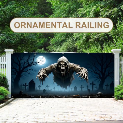 Halloween Garage Door Banner Cover - Cemetery Ghosts 7 x 16 FT Outdoor Decor - Spooky Party Supplies