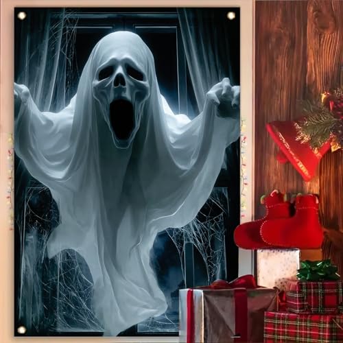 Halloween Ghost Window Cover 47x31 Inch Haunted House Decor Spooky Scene