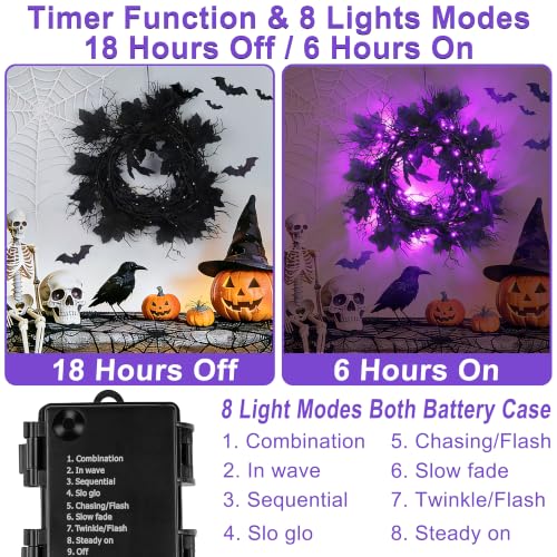 Purple Lighted Halloween Garland - 9 Ft Battery-Operated Willow Vine Decor with 8 Modes & Timer