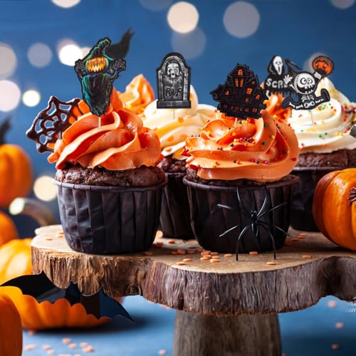 Halloween Cupcake Toppers 21-Pack Castle Tombstone Ghost Cake Decorations