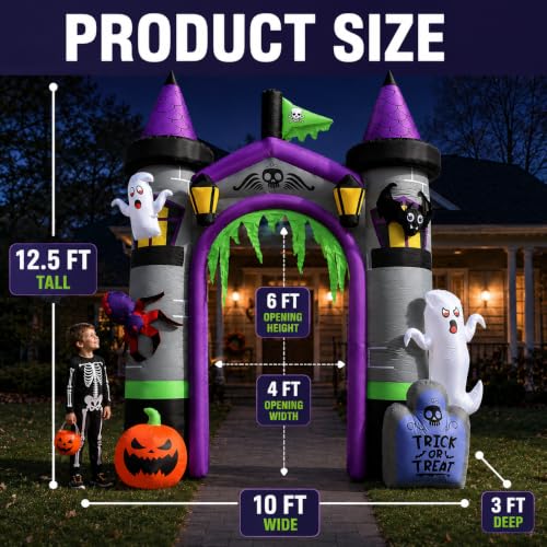 Castle Arch Inflatable Halloween Decoration - 12.5 Ft Large Blow Up Haunted Entrance - Variation: Castle Arch