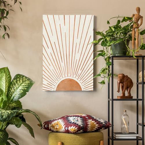 Orange Sun Boho Wall Art Canvas Painting 16x24 Inch Framed Home Decor
