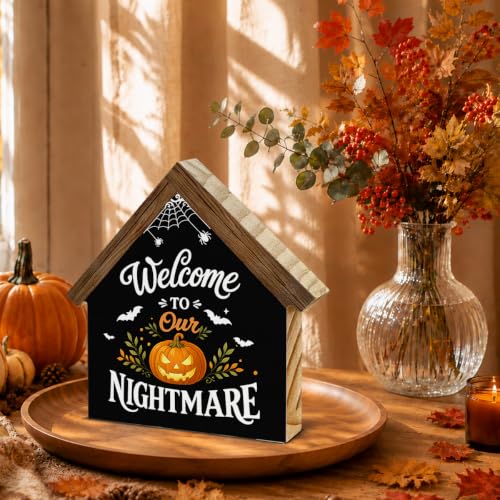 Spooky Pumpkin Wooden House Sign - Nightmare Halloween Home Decor