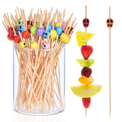 Skull Cocktail Picks - Halloween Toothpicks for Appetizers, Multicolor, 12cm, 100 Pack