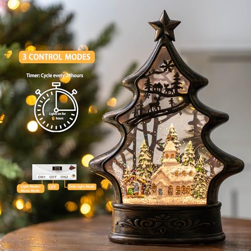 11.5-Inch Christmas Snow Globe Lantern with Nativity Scene & Music - Lighted Church with Glitter & Water, USB or Battery Powered