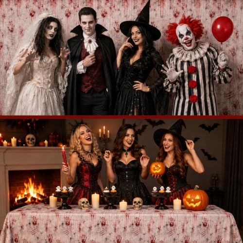 Halloween Bloody Print Plastic Tablecloth Roll 54x100 ft Spooky Party Decor