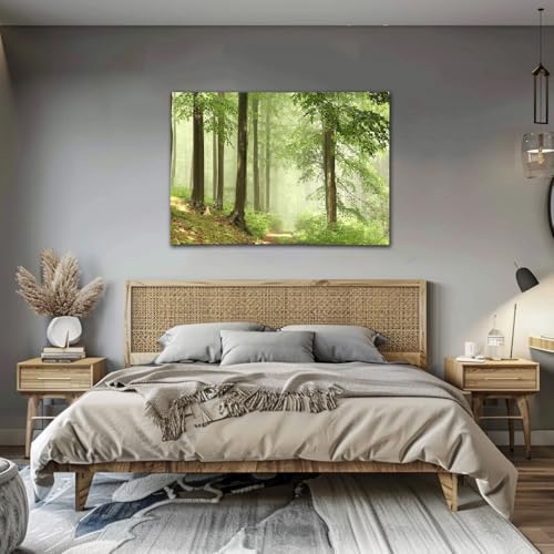 Serene Foggy Forest Canvas Wall Art - Tree & Mountain Landscape, 24x36 Inches
