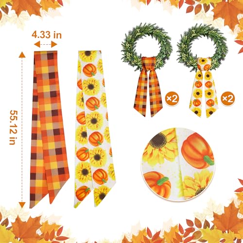 Autumn Wreath Sash Set - 4 Pieces Fall Front Door Decor & Garland