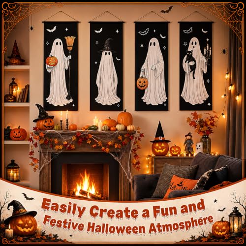 Halloween Ghost Banner Set - Porch Garage Door Decorations, 4 Pieces