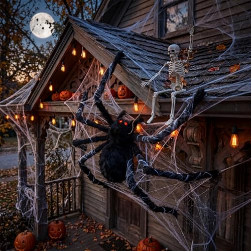 Halloween Spider and Skeleton Decoration Set - Indoor Outdoor Party Props