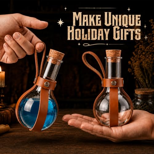 20 Pack 3oz Plastic Potion Bottles with Leather Cases & Corks - Medieval Theme