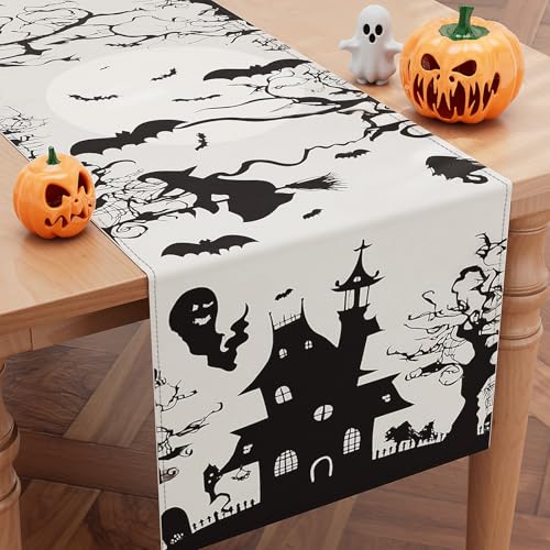 Halloween Ghost Witch Table Runner - 13x72 Inches Spooky Fall Decor - Variation of Halloween-witch Bats / 13"X72"