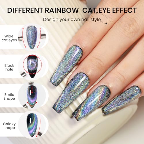 Rainbow Cat Eye Gel Polish - Holographic 9D Magnetic Effect - T010