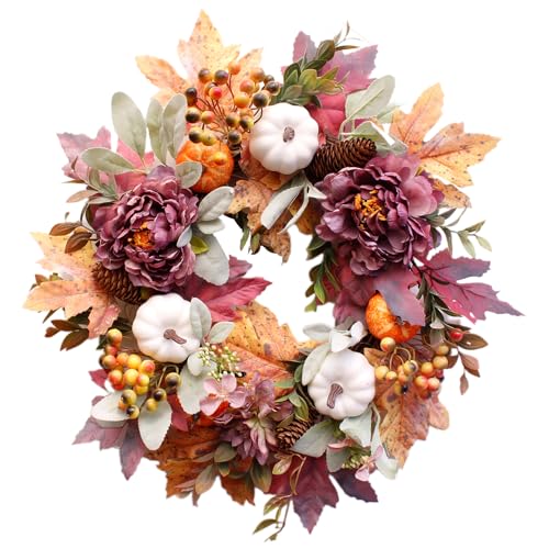 Fall Wreath for Front Door - Autumn Decor with Pink Variation - 20 Inch