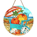 Fall Beach Front Door Sign with Pumpkin Shell Anchor - Autumn Decor