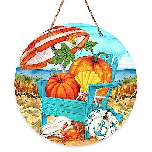 Fall Beach Front Door Sign with Pumpkin Shell Anchor - Autumn Decor