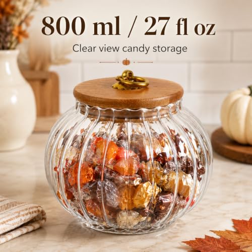 Glass Pumpkin Jar with Lid - 27 Fl Oz Fall Candy Storage Canister