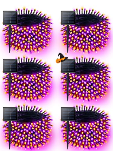 Orange and Purple Solar Halloween String Lights - 6 Pack, 198FT, 600 LED Outdoor Decor