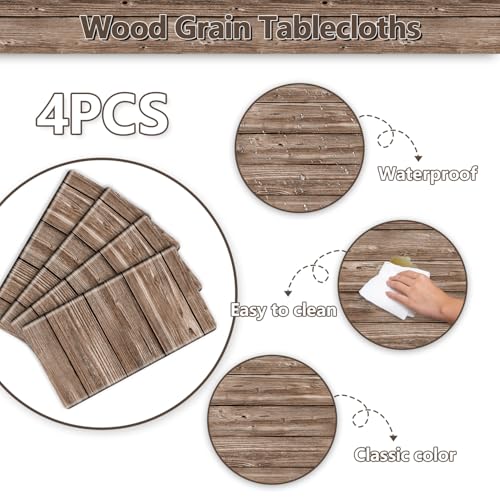 Brown Wooden Tablecloth 4 Pack - Rustic Wood Grain Cowboy Western Party Decor
