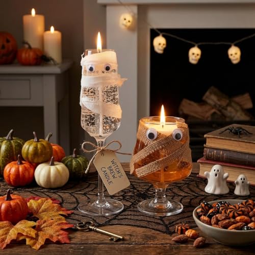 Halloween Mummy Candle Holders Set - Glass Wine & Goblet Decor for Parties