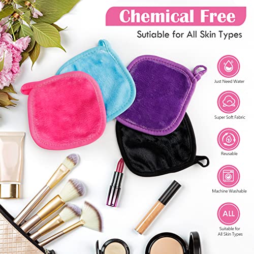 Multi-Color Reusable Makeup Remover Cloths 12 Pack - Soft Microfiber Face Wipes