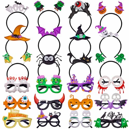 24-Pack Halloween Headbands and Glasses Frame Set Party Favors