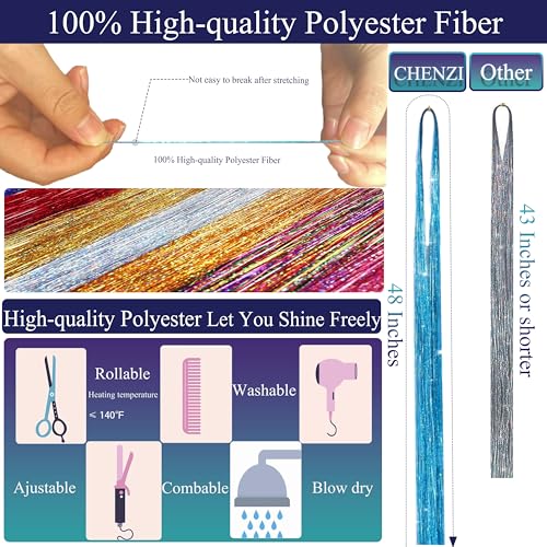 Hair Tinsel Extensions Kit - 22 Colors, 48 Inch Fairy Hair Strands for Styling