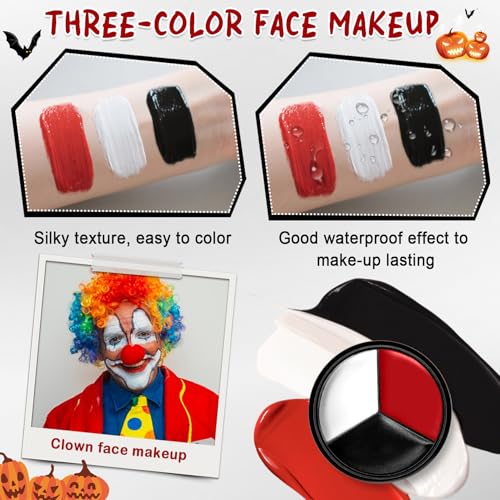 Halloween Joker Face & Body Paint Kit - White Black Red Clown Makeup Set