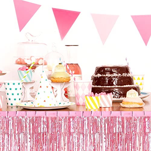 Pink Metallic Foil Fringe Table Skirt 29x108 Inch Party Decorations - 6 Pack