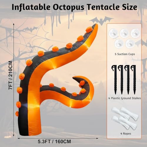 7 ft Inflatable Halloween Octopus Tentacle with LED Light - Indoor & Outdoor Decor